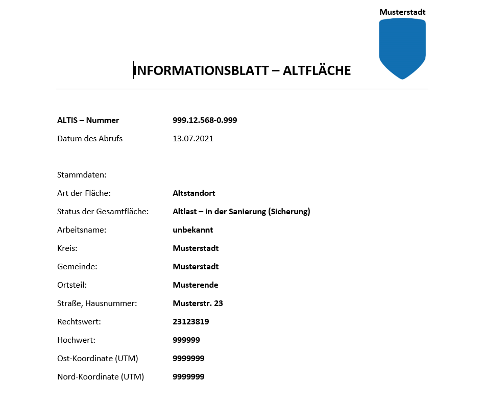 Beispiel einer Altlastenauskunft