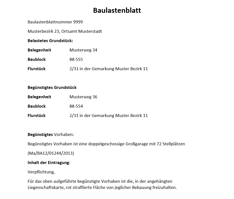 Beispiel einer Baulastenauskunft